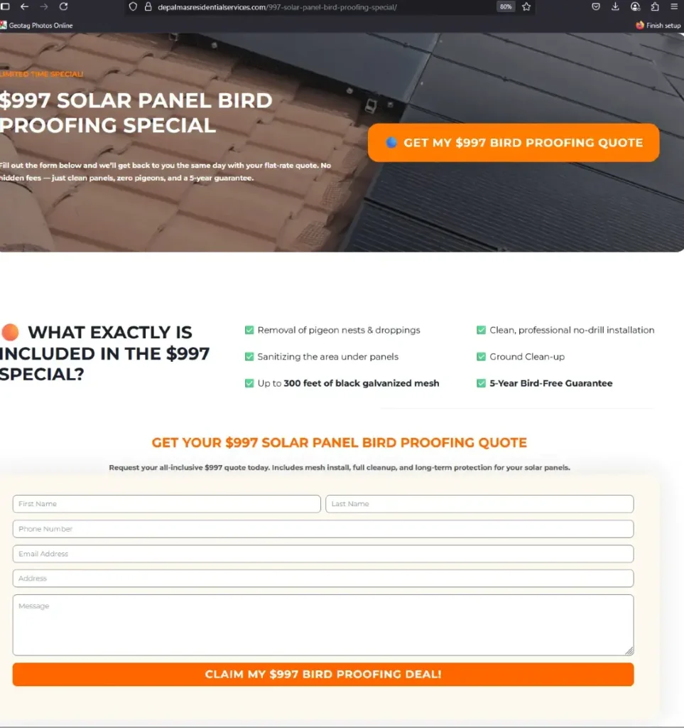 Example of wordpress website design pricing with SEO-focused landing page layout