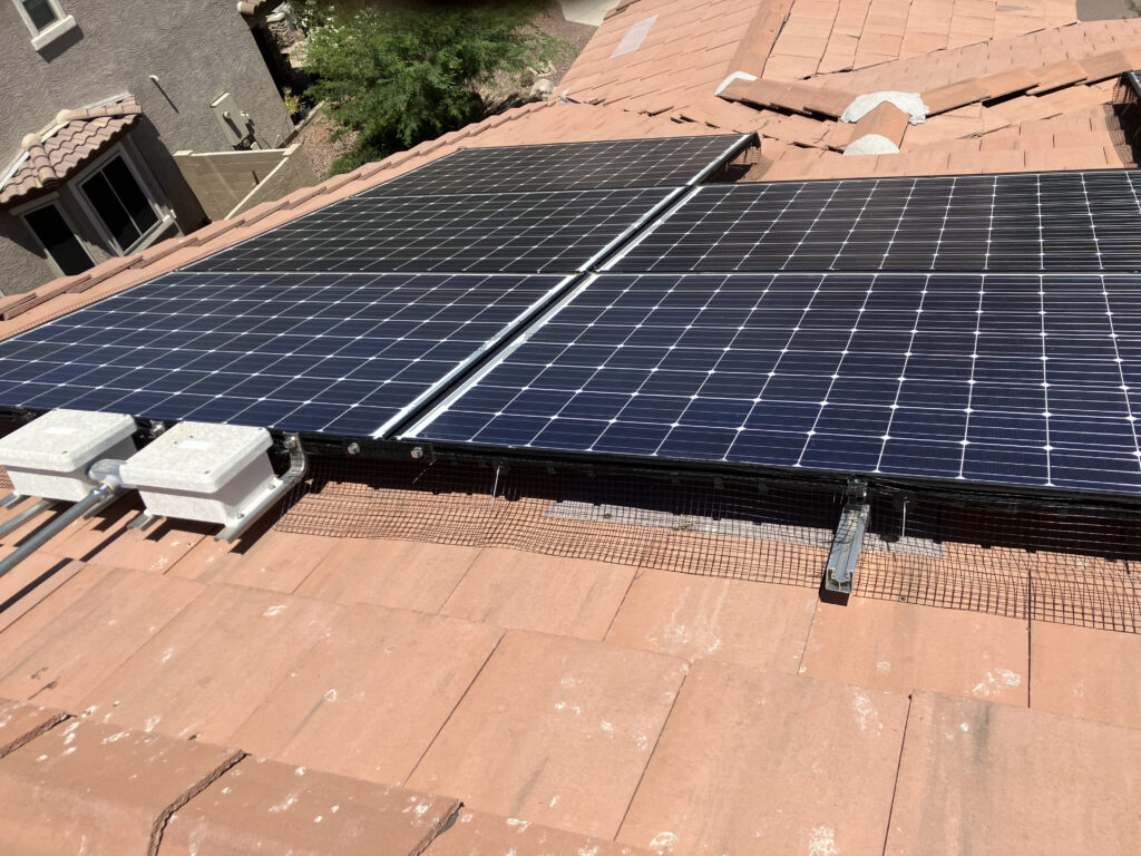 Solar panel bird proofing installation with stainless steel mesh in Goodyear AZ